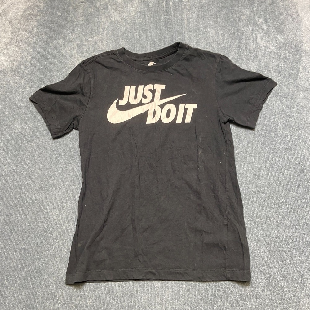 Nike Just Do It T Shirt Mens Small Black Graphic Print Casual Short Sleeve Logo